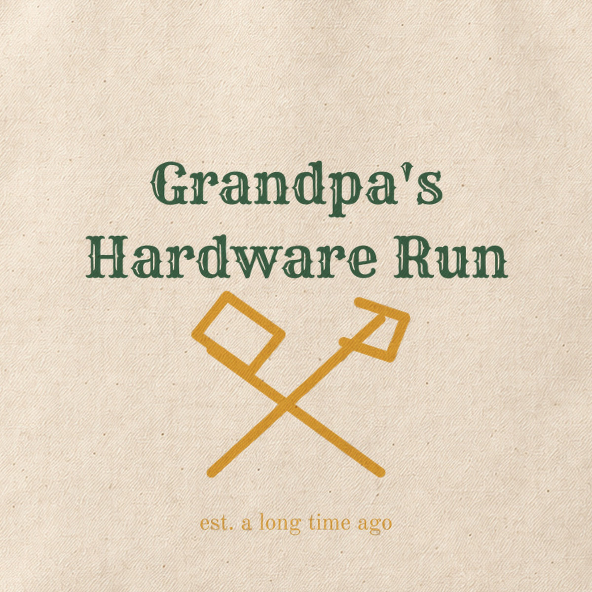 Close-up of the “Grandpa's Hardware Run” print on cotton canvas.