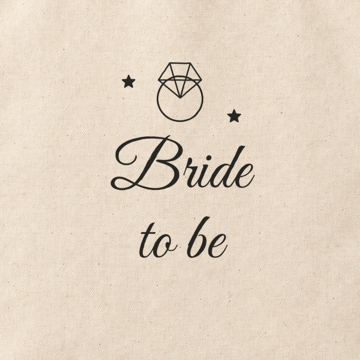 Close-up of the “Bride to be” print on cotton canvas.