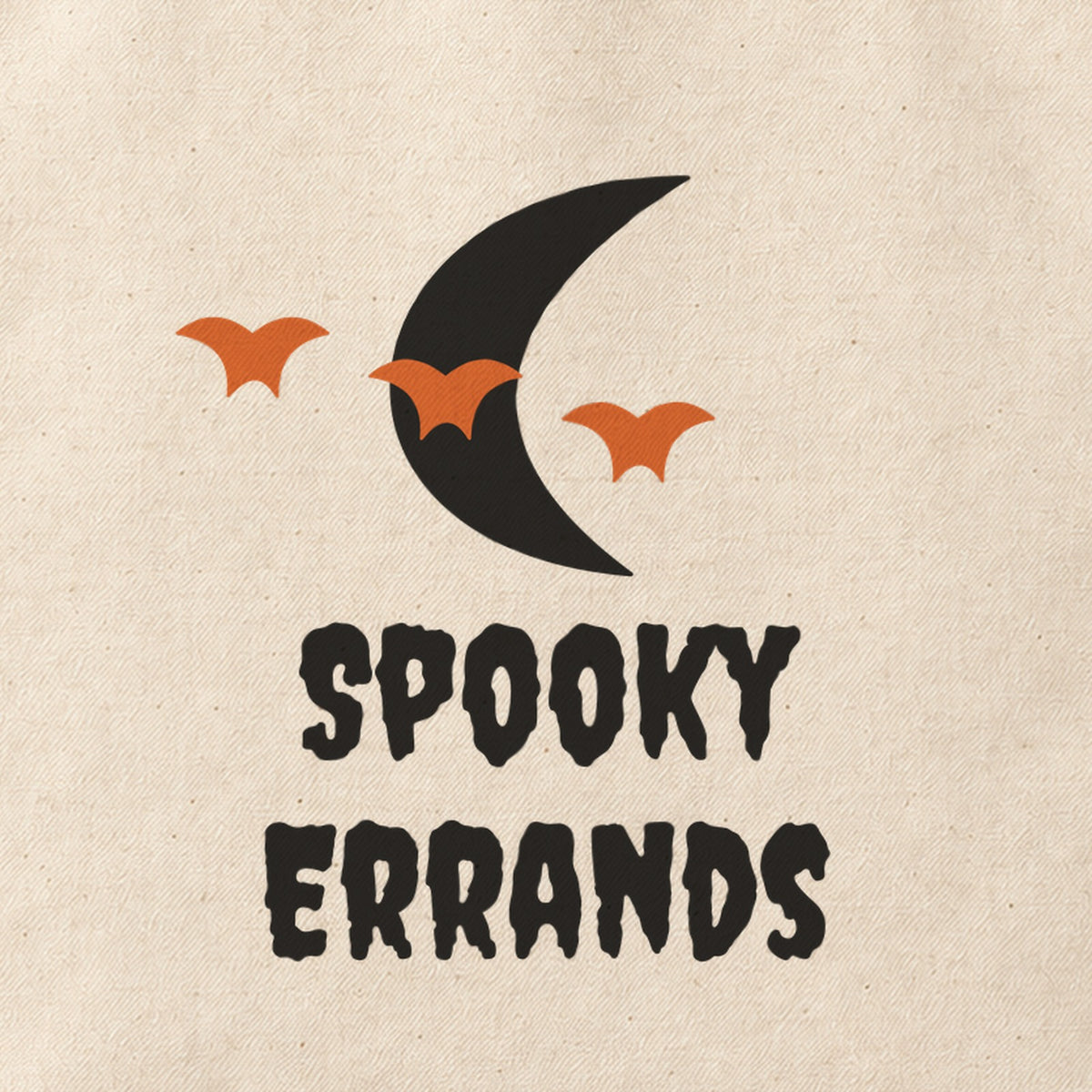 Close-up of the “Spooky Errands” print on cotton canvas.