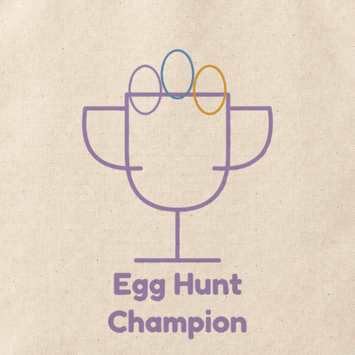 Close-up of the “Egg Hunt Champion” print on cotton canvas.