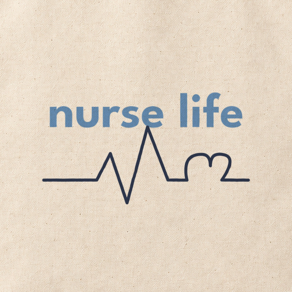 Close-up of the “nurse life” print on cotton canvas.