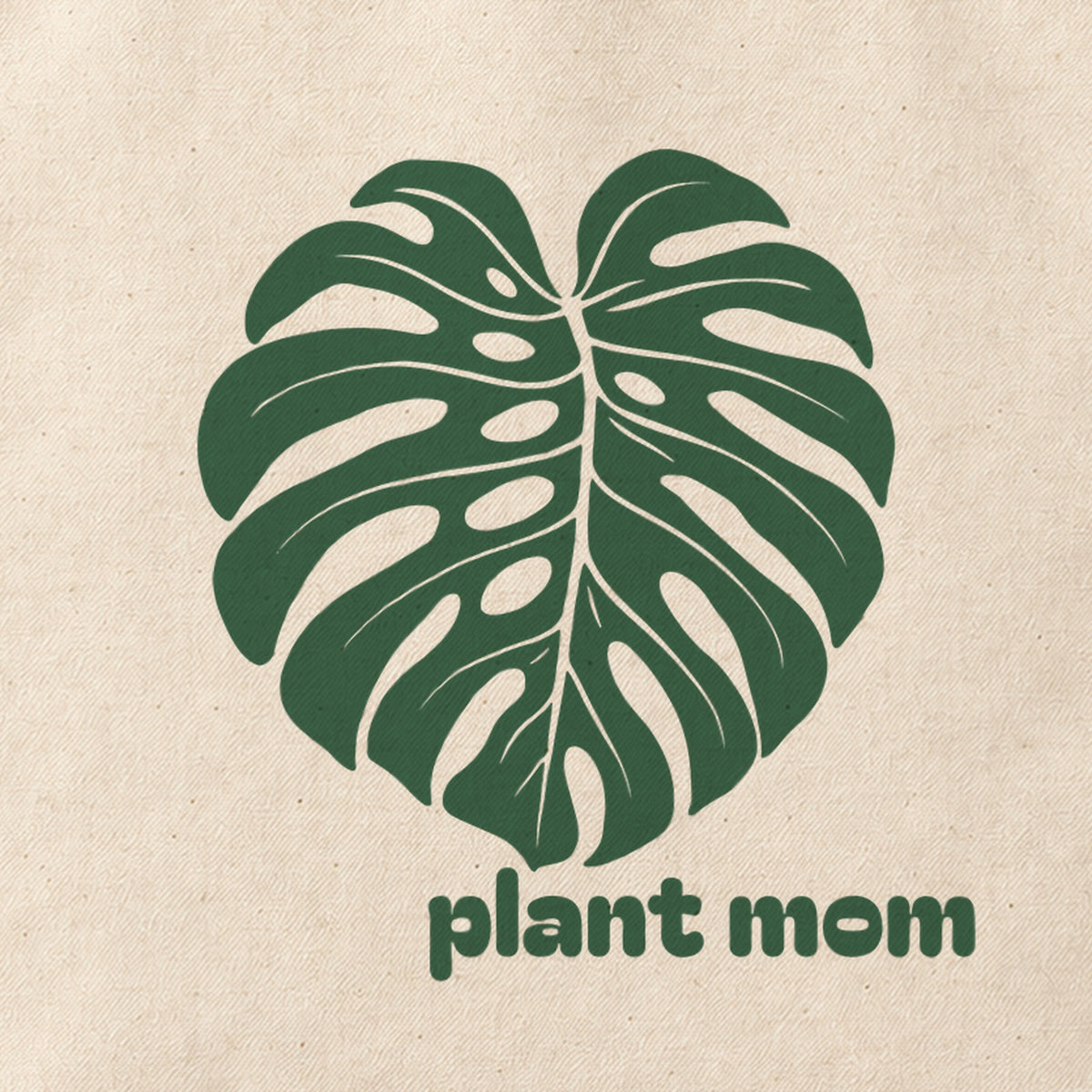Close-up of the “plant mom” print on cotton canvas.