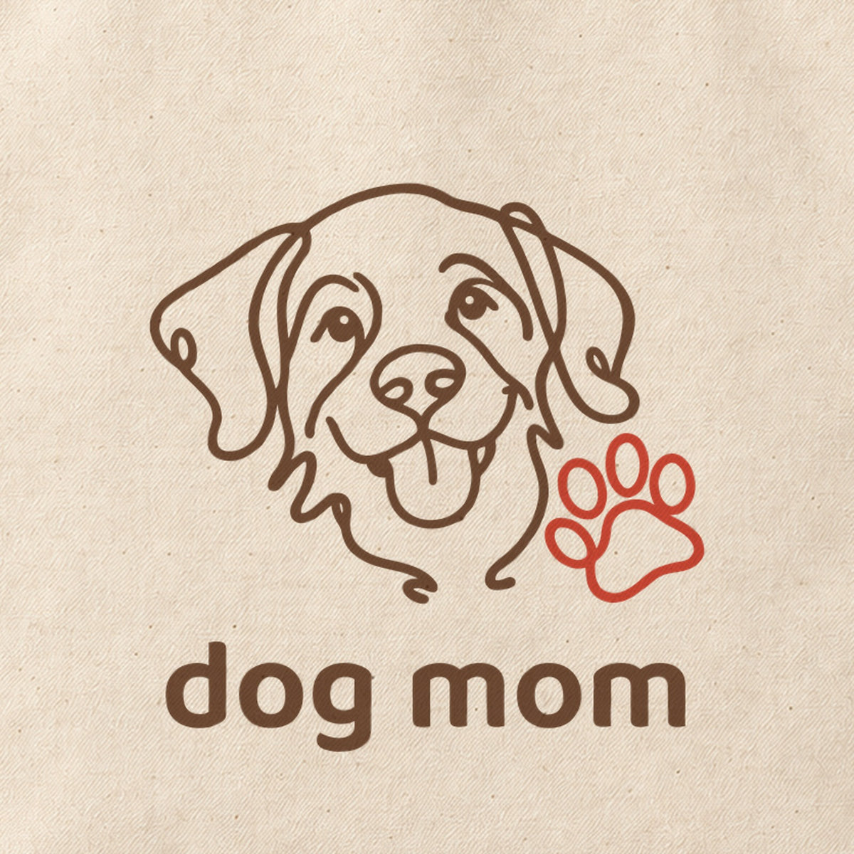 Close-up of the “dog mom” print on cotton canvas.