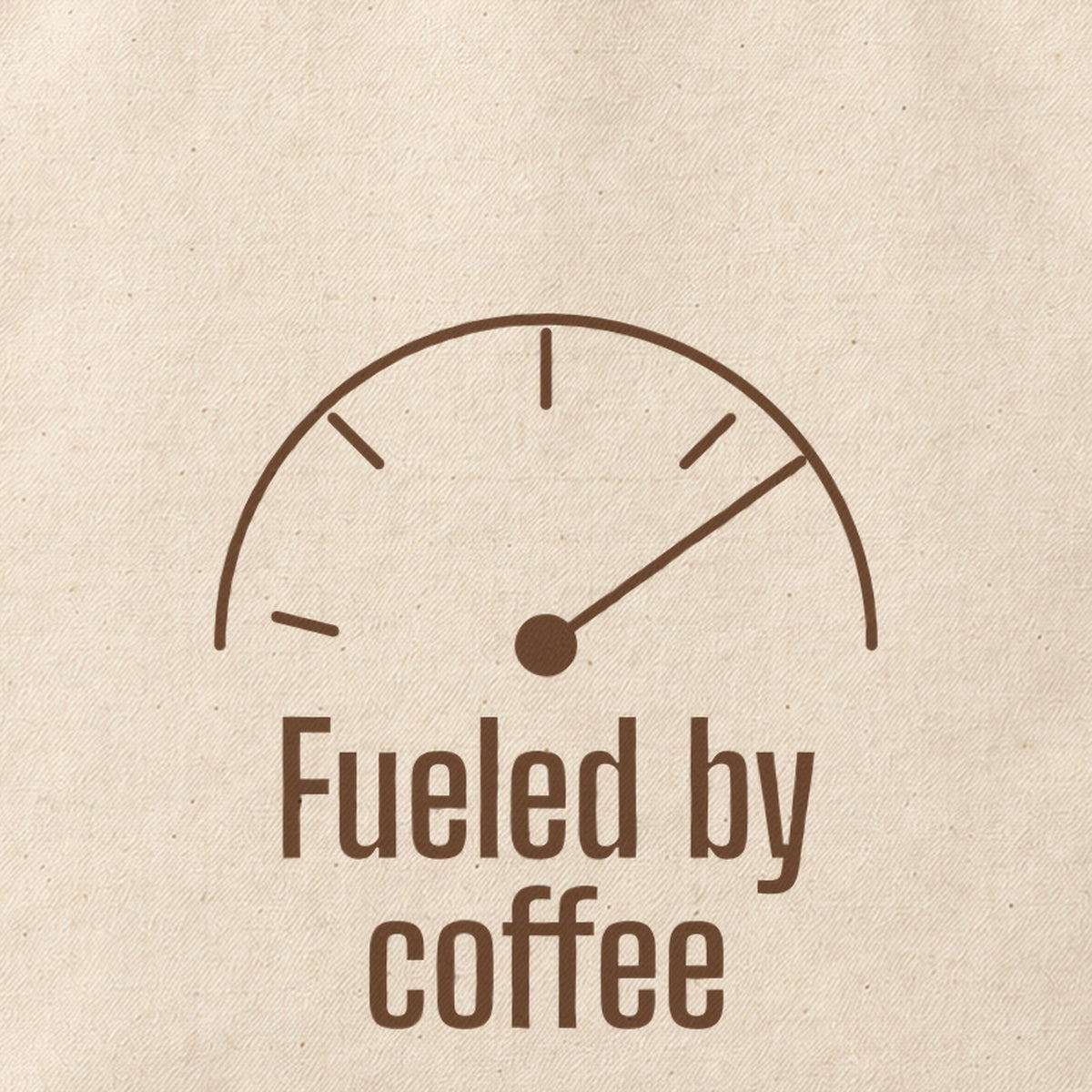 Close-up of the “Fueled by coffee” print on cotton canvas.