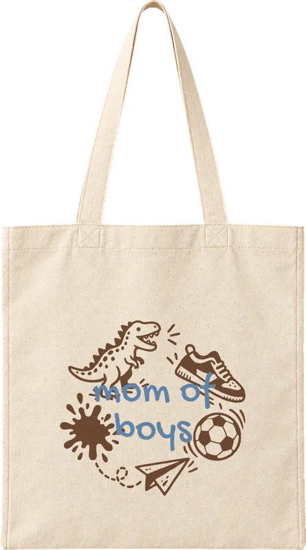 Natural canvas tote printed with mom of boys