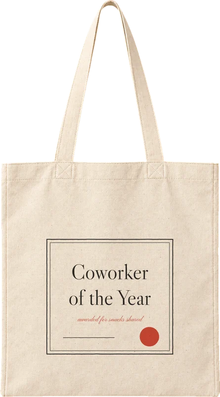 Natural canvas tote printed with Coworker of the Year