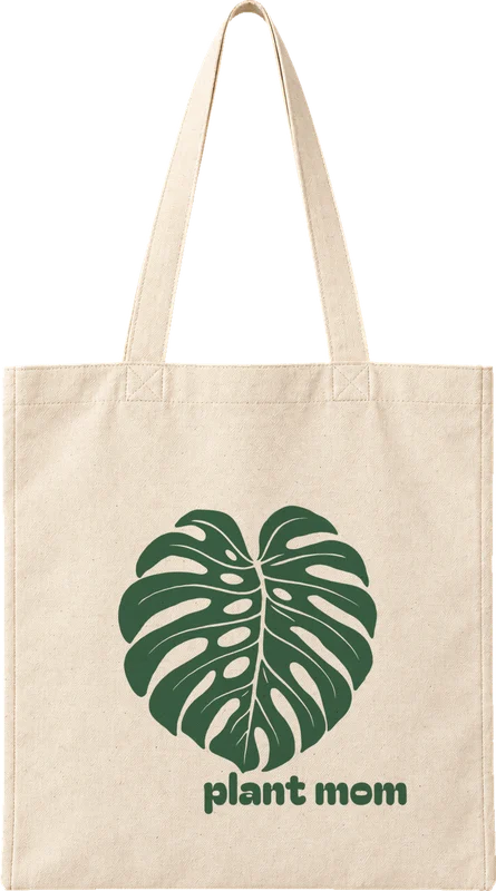 Natural canvas tote printed with plant mom
