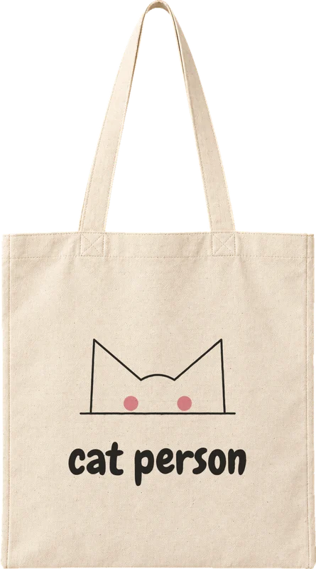Natural canvas tote printed with cat person