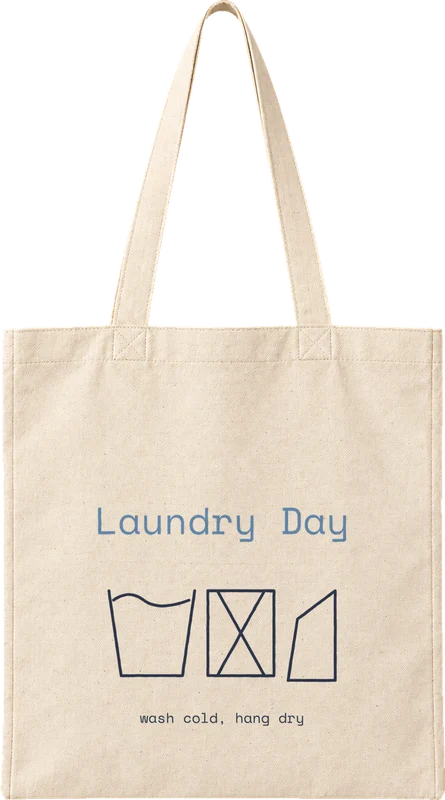 Natural canvas tote printed with Laundry Day