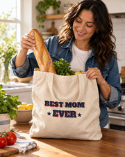 Carrynote best mom ever tote in a styled digital lifestyle image.