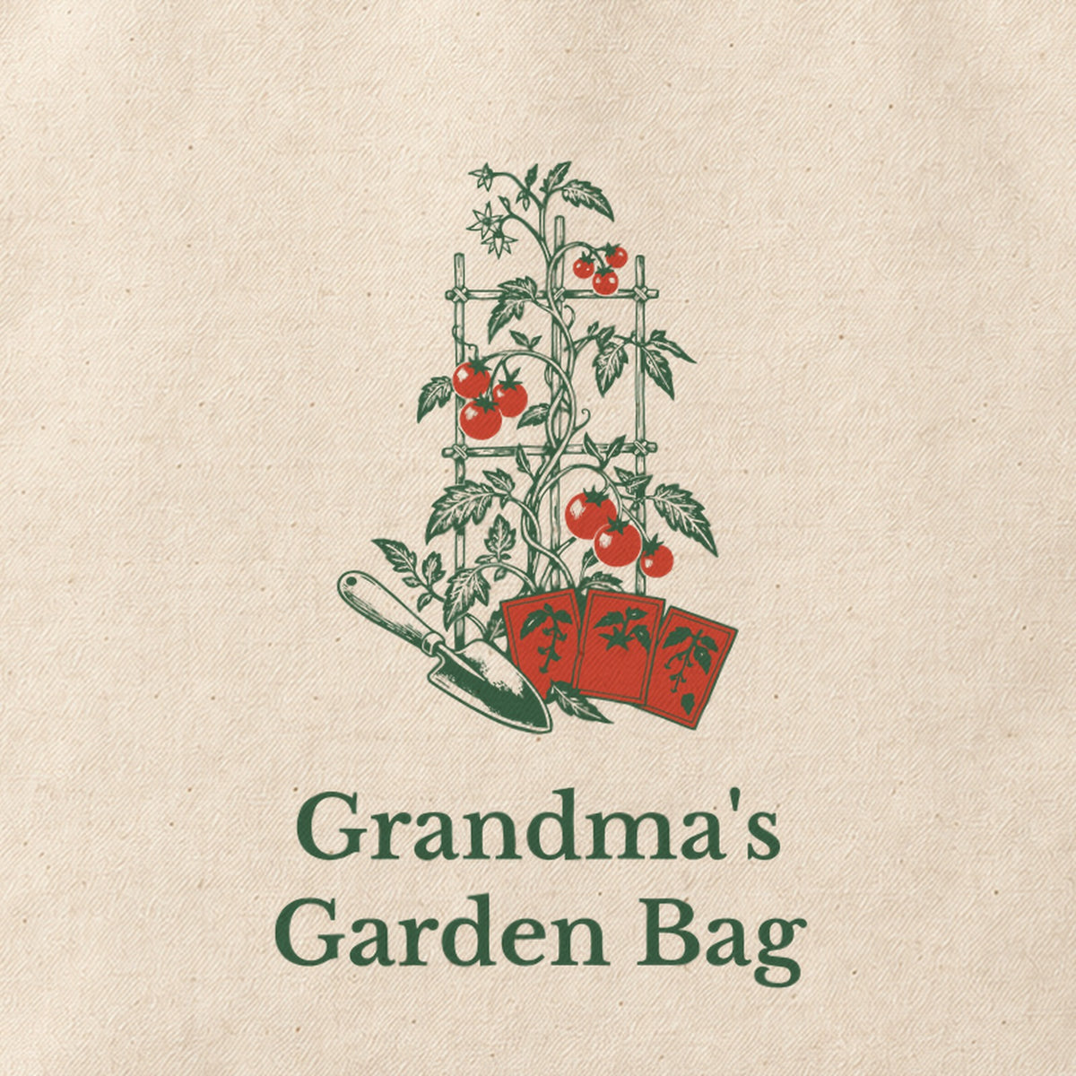 Close-up of the “Grandma's Garden Bag” print on cotton canvas.