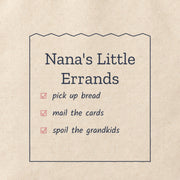Close-up of the “Nana's Little Errands” print on cotton canvas.