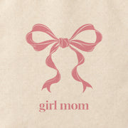 Close-up of the “girl mom” print on cotton canvas.