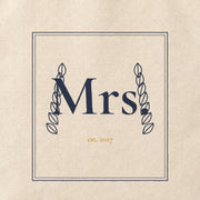 Close-up of the “Mrs.” print on cotton canvas.