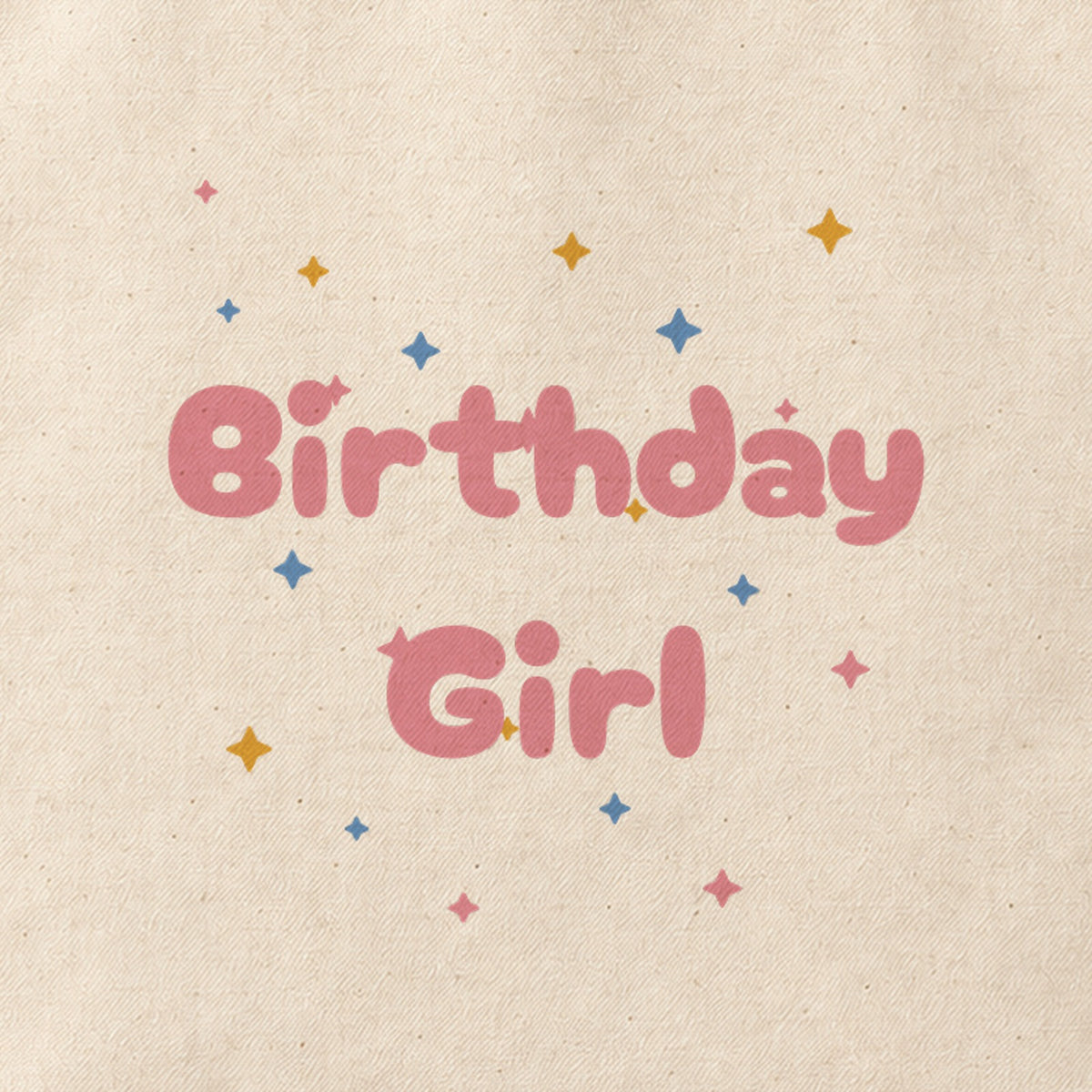 Close-up of the “Birthday Girl” print on cotton canvas.