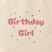 Close-up of the “Birthday Girl” print on cotton canvas.