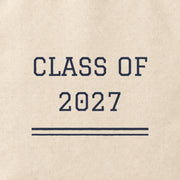 Close-up of the “CLASS OF 2027” print on cotton canvas.