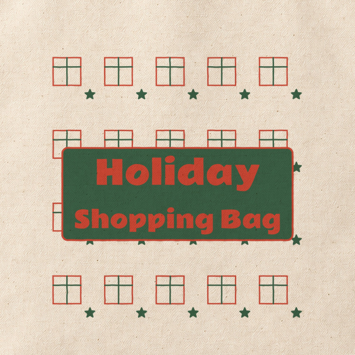 Close-up of the “Holiday Shopping Bag” print on cotton canvas.