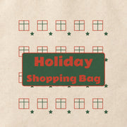 Close-up of the “Holiday Shopping Bag” print on cotton canvas.