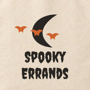 Close-up of the “Spooky Errands” print on cotton canvas.