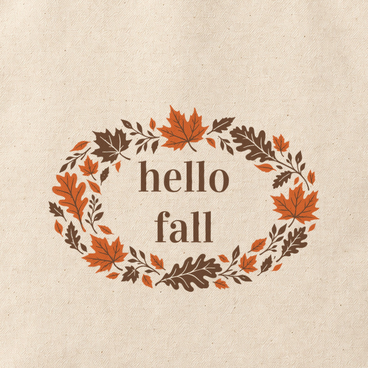 Close-up of the “hello fall” print on cotton canvas.