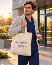Carrynote nurse life tote in a styled digital lifestyle image.