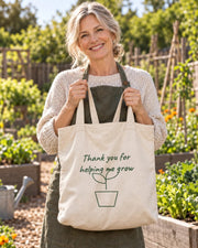Carrynote thank you for helping me grow tote in a styled digital lifestyle image.