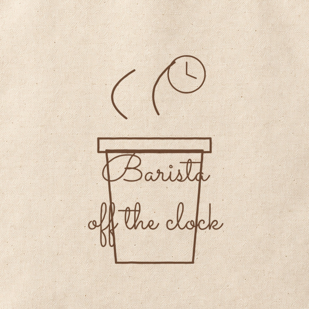 Close-up of the “Barista off the clock” print on cotton canvas.