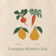 Close-up of the “Farmers Market Bag” print on cotton canvas.