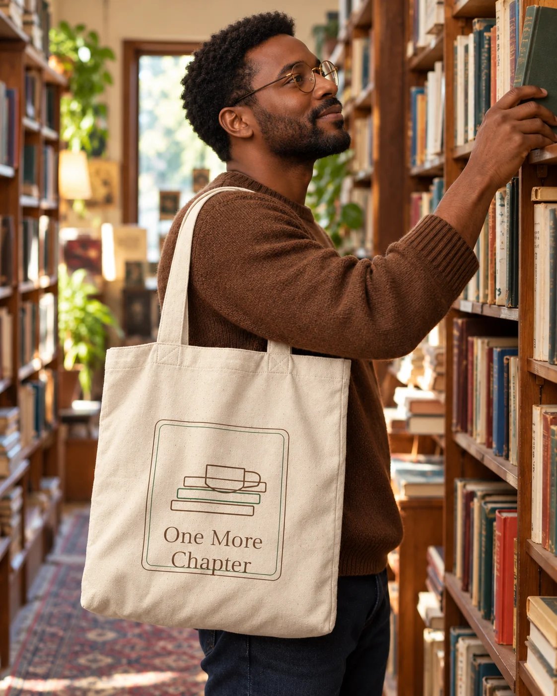 Carrynote one more chapter tote in a styled digital lifestyle image.