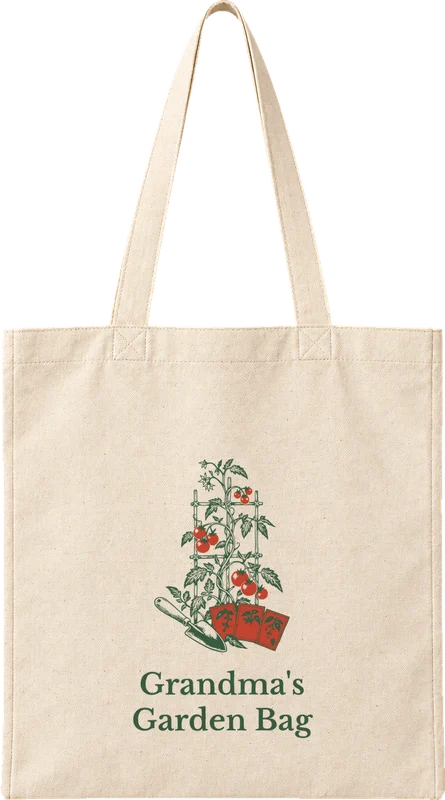 Natural canvas tote printed with Grandma's Garden Bag