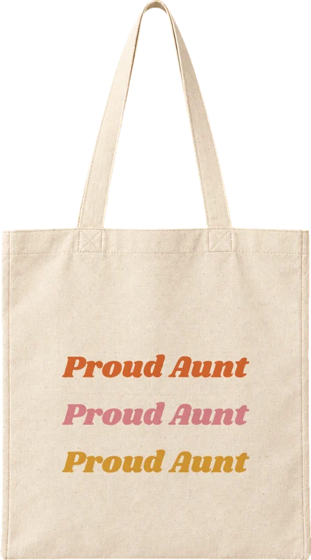 Natural canvas tote printed with Proud Aunt