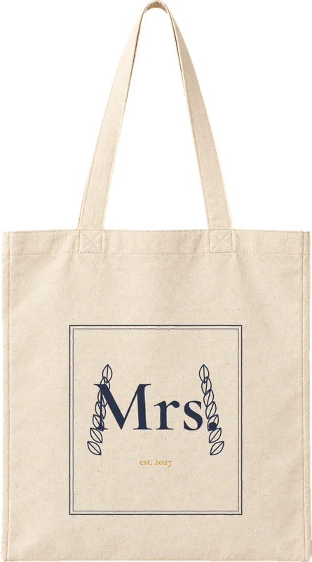 Natural canvas tote printed with Mrs.