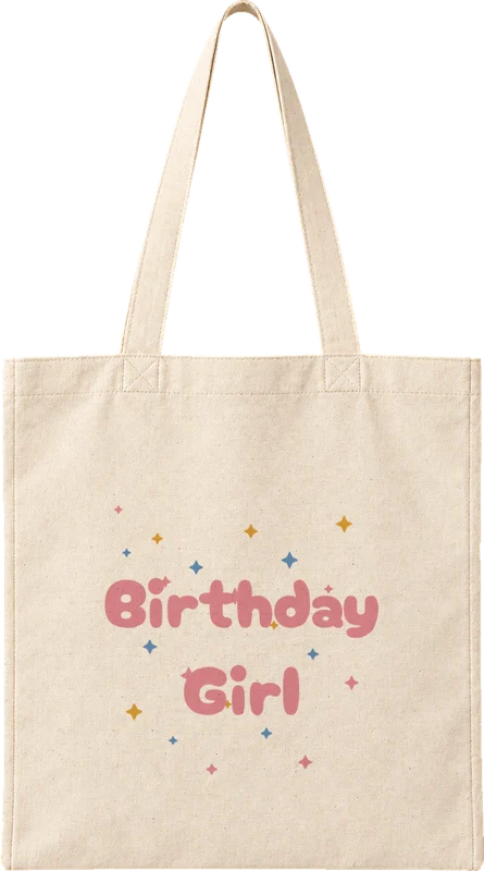 Natural canvas tote printed with Birthday Girl