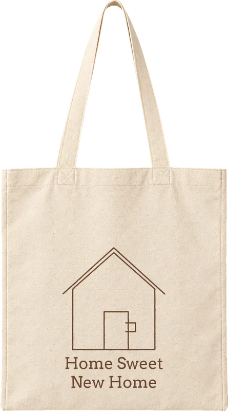 Natural canvas tote printed with Home Sweet New Home