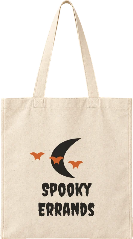 Natural canvas tote printed with Spooky Errands