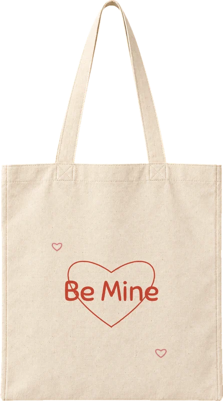 Natural canvas tote printed with Be Mine