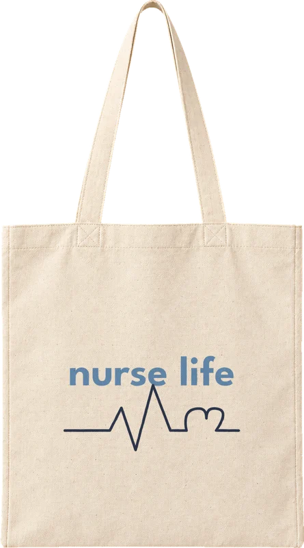 Natural canvas tote printed with nurse life