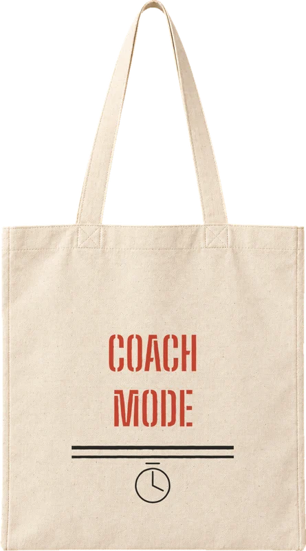 Natural canvas tote printed with COACH MODE