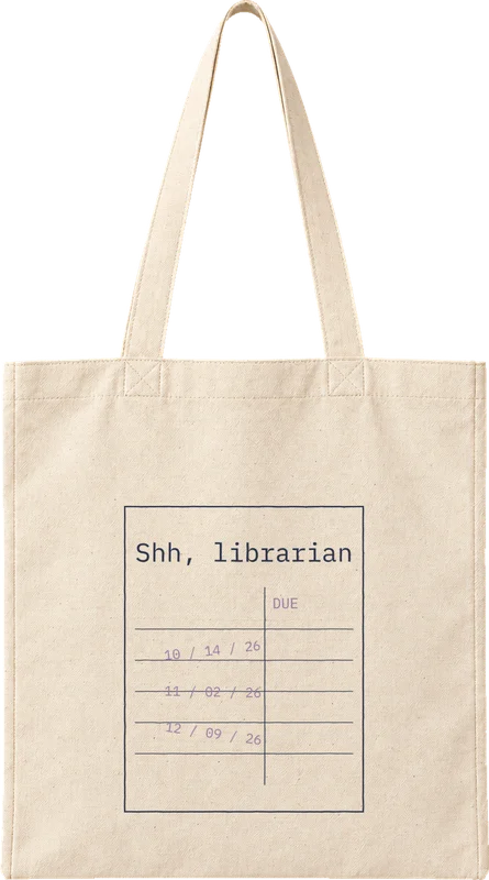Natural canvas tote printed with Shh, librarian