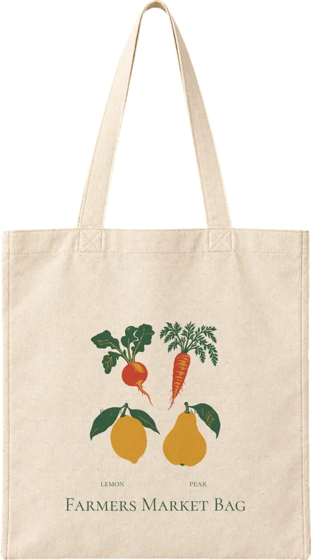 Natural canvas tote printed with Farmers Market Bag