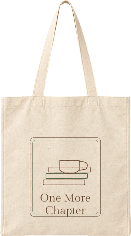 Natural canvas tote printed with One More Chapter