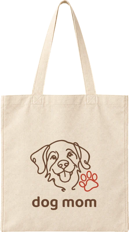 Natural canvas tote printed with dog mom